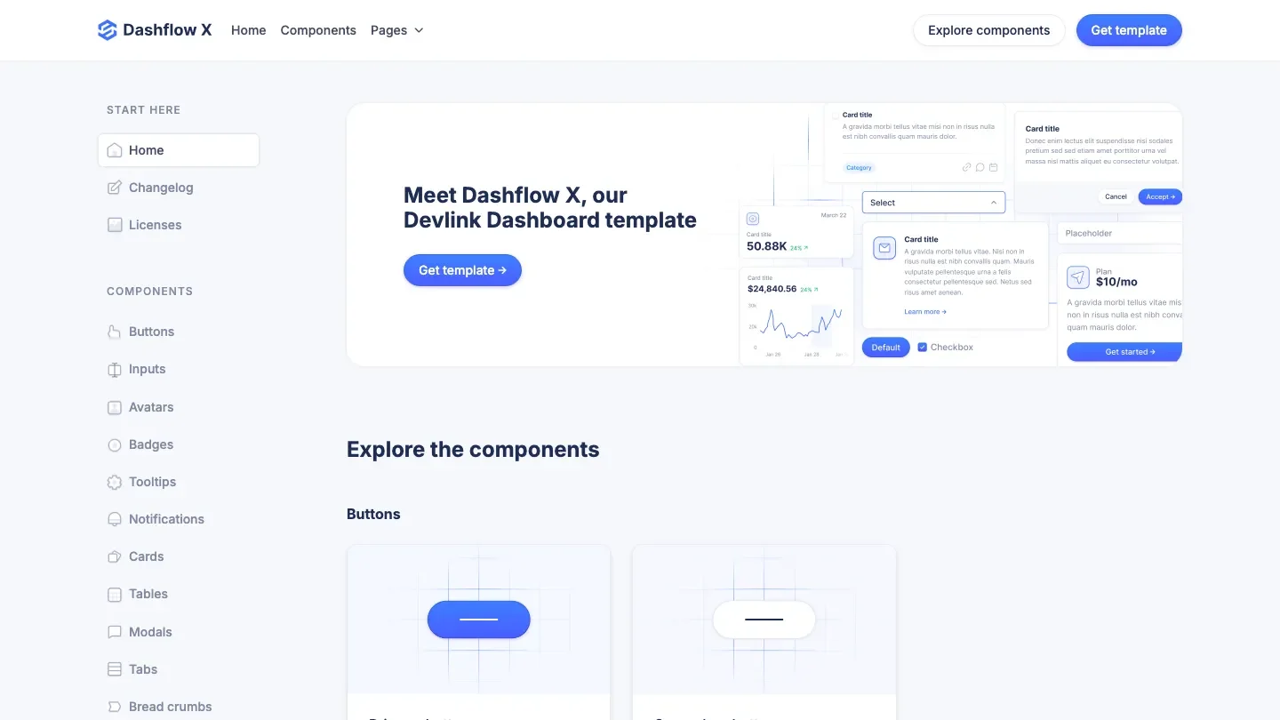 Prévia do template Dashflow X